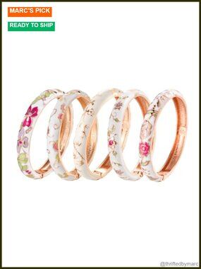 Cloisonne Enamel Bangle Bracelets for Women Gold Plated 5 Piece Gift Set